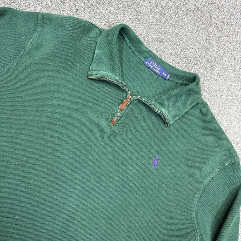 Polo Ralph Lauren 1/4 Zip Pullover Mens‎ 2XL Green Knit Preppy Sweater Pony